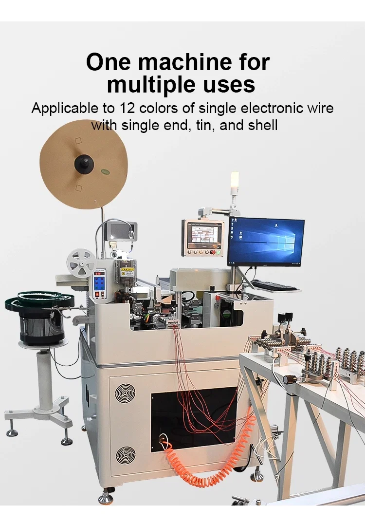 múltiples cables penetran en la carcasa de los tapones de plástico, máquina de estañado de prensado de terminales de posición de pelado de cables, Vista Máquina de inserción de carcasa de plástico 