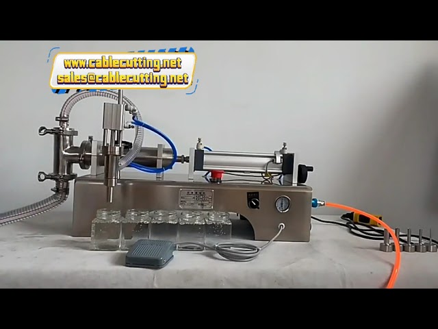 Máquina llenadora neumática de un cabezal para botellas pequeñas: jugo, detergente y líquidos, manual y horizontal