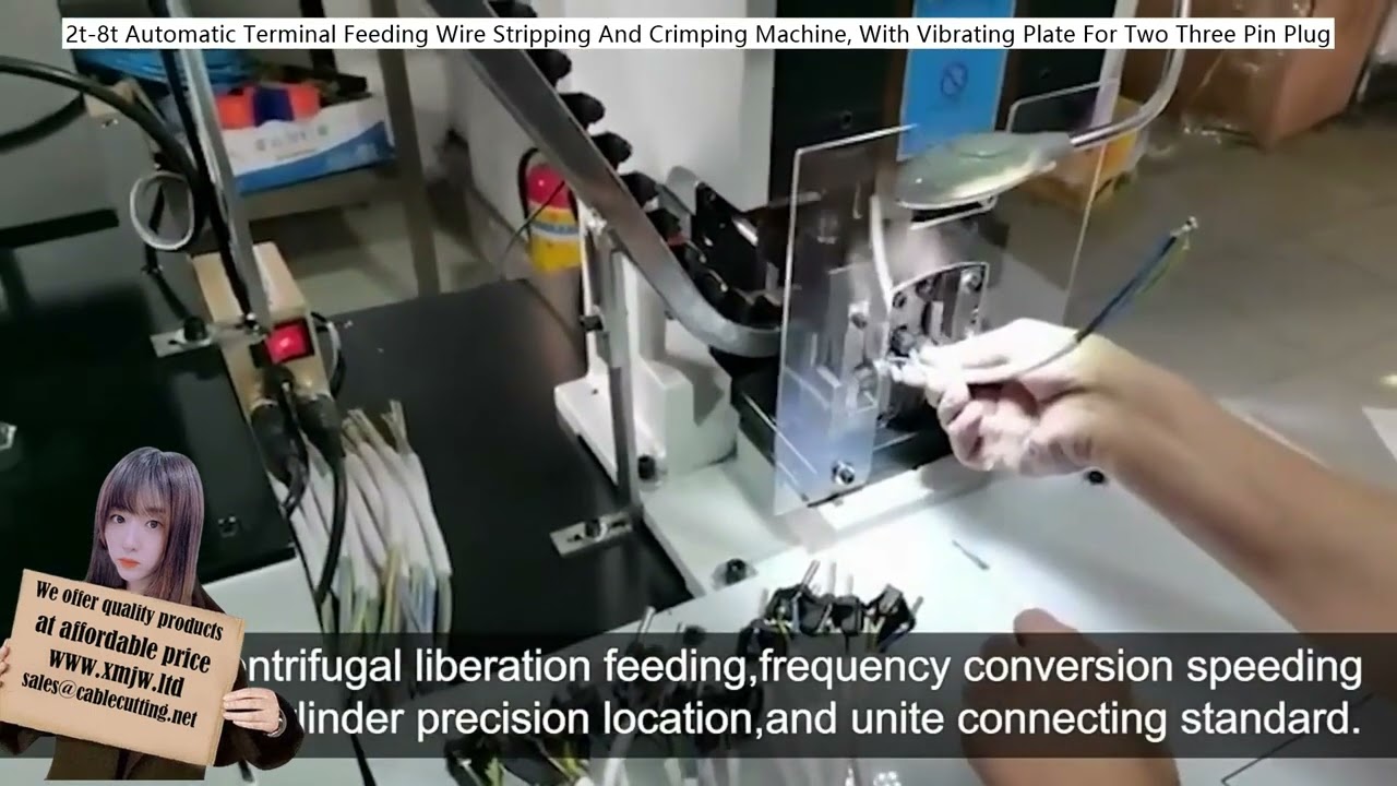 Máquina automática 2T/8T de pelado y crimpado de cables con plato vibratorio para alimentación de terminales