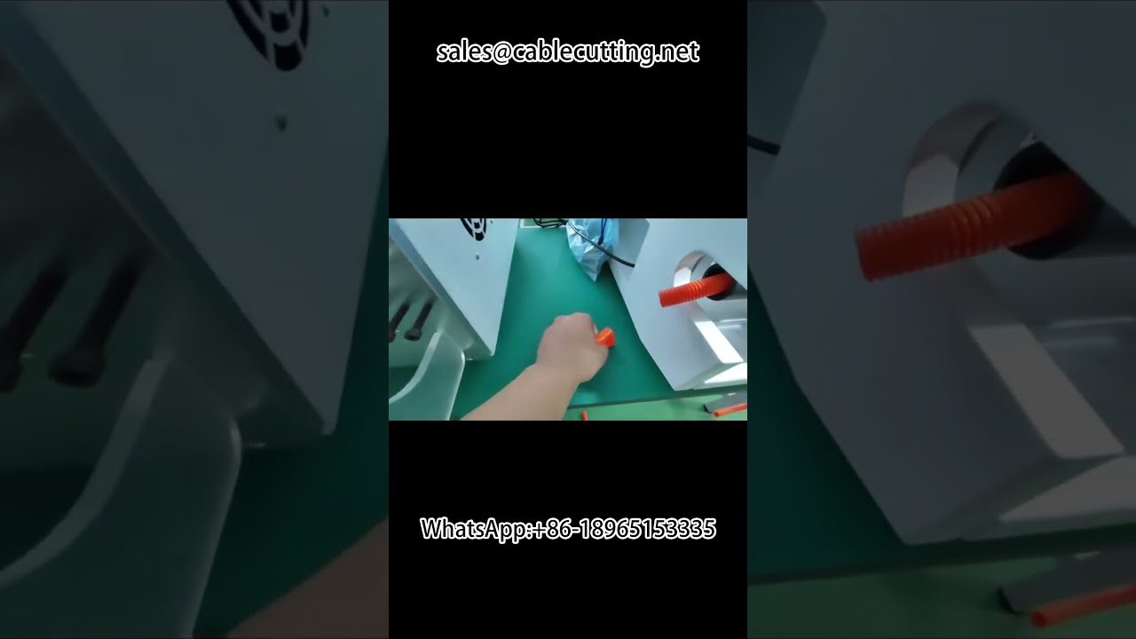 Máquina cortadora de tubería corrugada y aplicadora de manguitos termorretráctiles | Peladora automatizada de cables